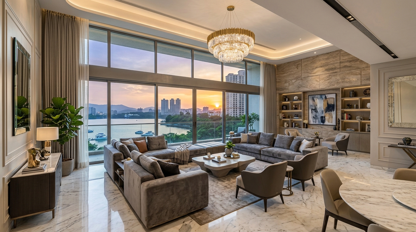 Luxurious 4 BHK Living Room with Italian Marble